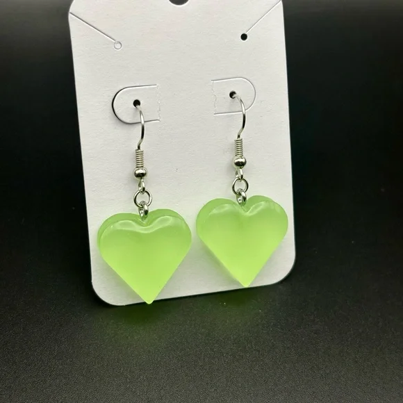 Green GID Heart Drop Earrings - Picture 2 of 3